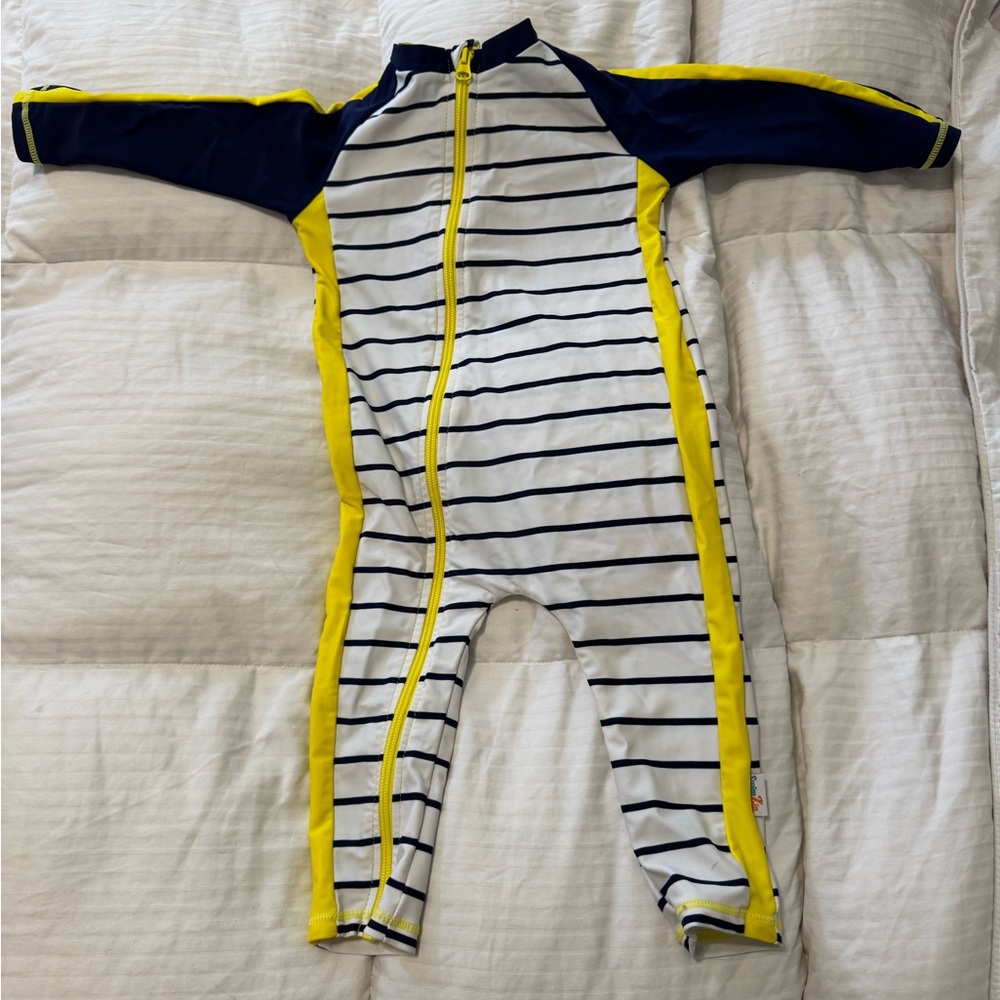 Navy and Yellow Striped Kids Swimzip Rashguard
